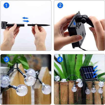 60 LED Solar Globe String Lights Warm White Outdoor Garden Waterproof 11m 8 Mode