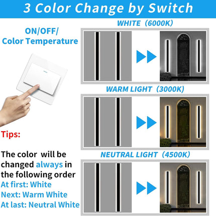 Mikeru 120CM Outdoor LED Wall Light, 42W IP65, 3 Modes 3000K-6000K, Black
