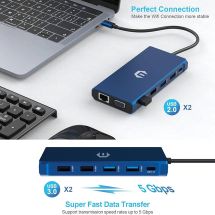 12-in-1 USB-C Docking Station Triple Display HDMI DP VGA GB Ethernet PD Hub