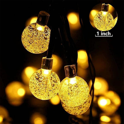 60 LED Solar Globe String Lights Warm White Outdoor Garden Waterproof 11m 8 Mode
