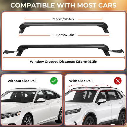 GEARZAAR 2pcs 105CM Lockable Car Roof Bars Universal Fit for Cars Without Rails
