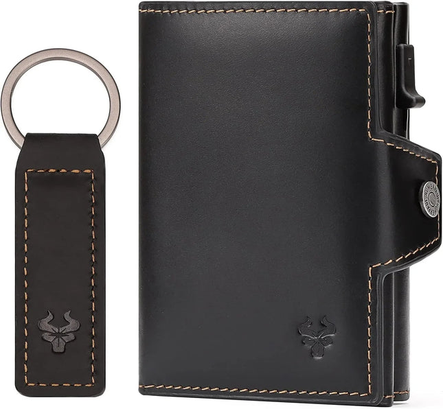 Leather Smart Card Wallet Coin Pocket RFID Blocking Wallet & Leather Keyring