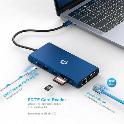 12-in-1 USB-C Docking Station Triple Display HDMI DP VGA GB Ethernet PD Hub