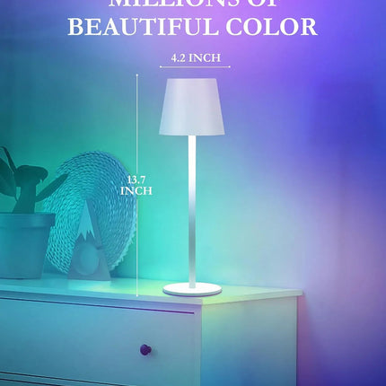 Rechargeable RGB LED Table Lamps Touch Dimmable 2 Pack IP54 White Indoor/Outdoor