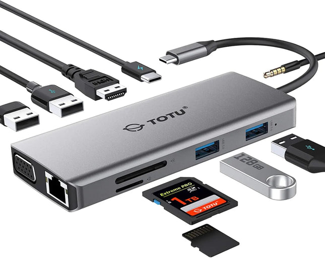Docking Station 11-in-1 Adapter with Ethernet 4K HDMI VGA USB3.0 USB2.0 SD/TF