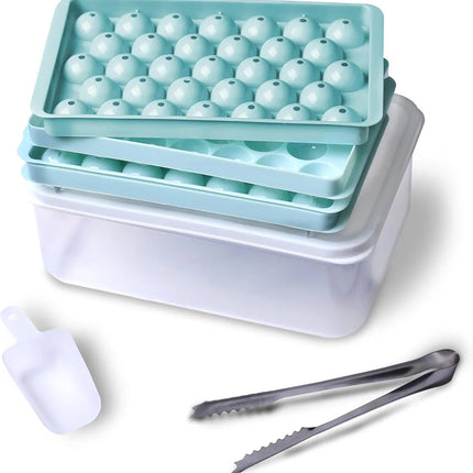 Reusable 66 Ice Ball Cube Set with Lid, Bin, Scoop and Tongs for Home Bar