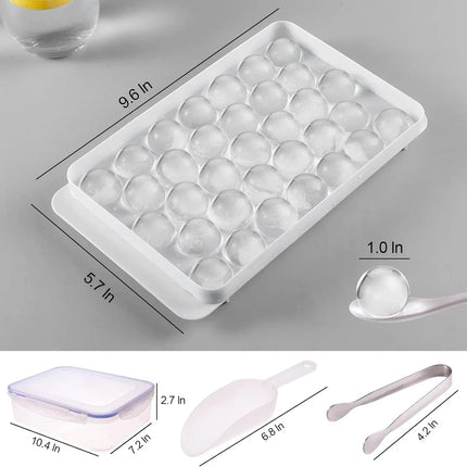 Ice Cube Tray Reusable With Container Scoop & Tongs BPA Free Makes 66 Ice Balls