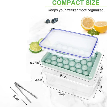Ice Cube Tray Reusable With Container Scoop & Tongs BPA Free Makes 66 Ice Balls