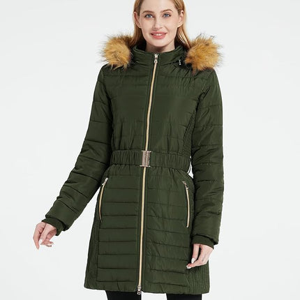 Wantdo Women's Long Winter Puffer Coat Waterproof Jackets Army Green