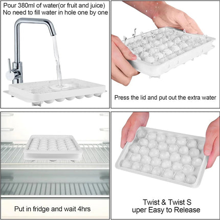 Ice Cube Tray Reusable With Container Scoop & Tongs BPA Free Makes 66 Ice Balls
