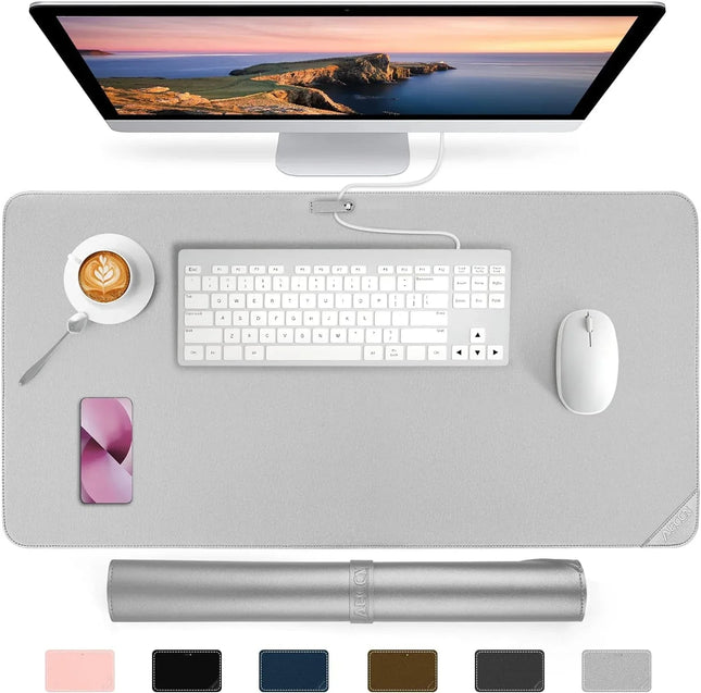 Premium PU Leather Desk Mat Protector Waterproof - Titanium Silver 60 x 35 CM