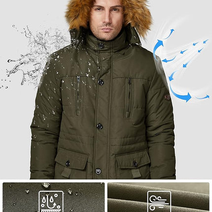 Mens Fleece Jacket Windbreaker Parka Removable Hood Army Green S WenVen