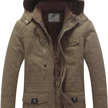 Men's Thickened Fleece Parka Jacket With Removable Hood Size S Insulated