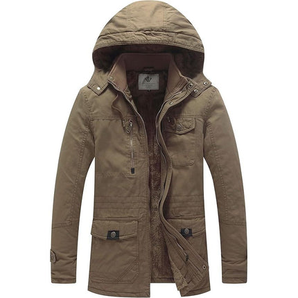 Men's Thickened Fleece Parka Jacket With Removable Hood Size S Insulated