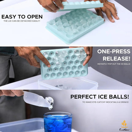 Reusable 66 Ice Ball Cube Set with Lid, Bin, Scoop and Tongs for Home Bar