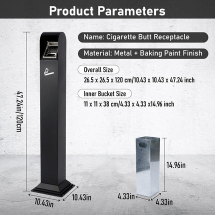 Nisorpa 1.2M Free Standing Stainless Steel Trash Bin w/Key, Indoor/Outdoor Use