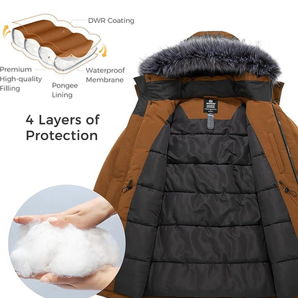Mens Long Winter Puffer Jacket Windproof Cotton Padded Brown Size S