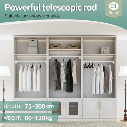 Shower Curtain Tension Rod Telescopic 120-200cm 33mm 120kg No Drill JICUIGE