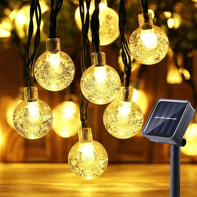 60 LED Solar Globe String Lights Warm White Outdoor Garden Waterproof 11m 8 Mode