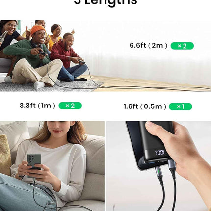 INIU 5 Pack USB C Cables 3.1A Type C 2m+2m+1m+1m+0.5 For Samsung iPhone 15/16/17