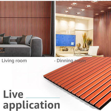 Acoustic Wood Slatted Wall Panels 2 Pack 60x120cm 3D Effect Cherry Finish Art3d