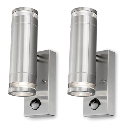 4lite Marinus GU10 Bi-Directional Outdoor Wall Light with PIR - Stainless Steel