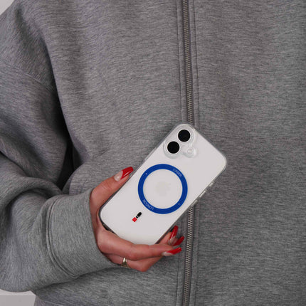 Slim Clear iPhone 16 Case with Royal Blue MagSafe Ring - King's Guard | The Iconic Case