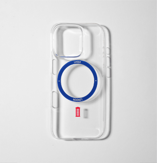 Slim Clear iPhone 16 Pro Case with Royal Blue MagSafe Ring - Telephone Box | The Iconic Slim