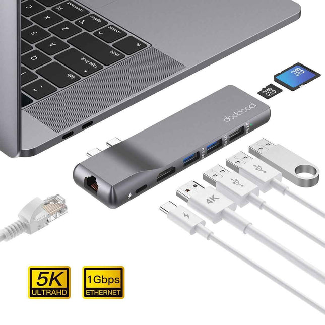 MacBook Docking Station 8-in-2 4K HDMI Output Aluminium Hub for Pro & Air Laptop