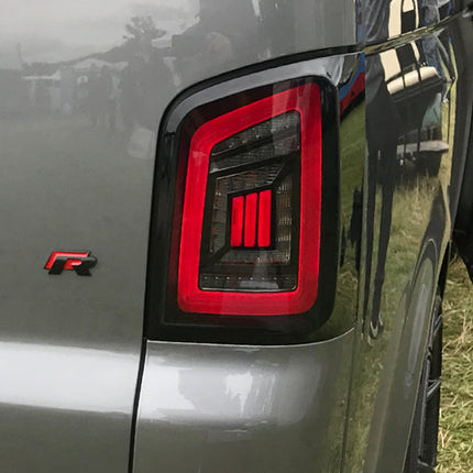 For VW T5 Transporter MK3.1 Tailgate LED Rear Lights Smoked Full Frame Light Bar Upgrade – Van-X