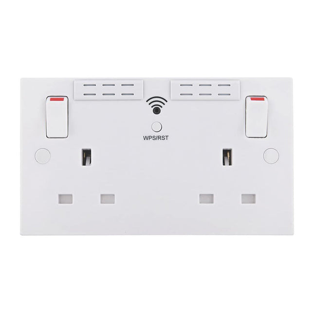 British General Square Edge 13A 2 Gang Switched Socket with Wi-Fi Extender - White