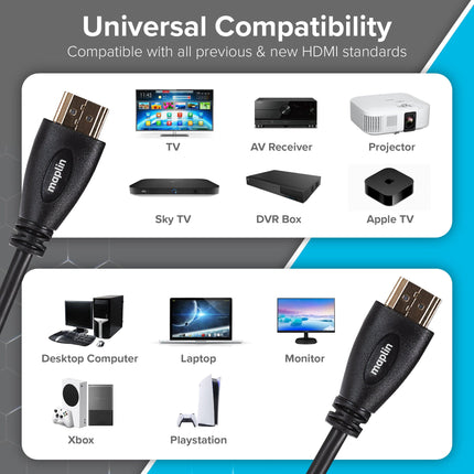 Maplin Thin HDMI to HDMI 4K Ultra HD Cable with Ethernet & Gold Connectors - Black, 3m