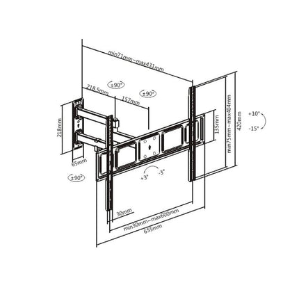 ProperAV TV Wall Bracket (37" - 70" / 35kg Capacity / VESA Max. 600x400) - Black