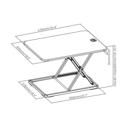 ProperAV LITE Stand Up Desk Converter with Variable Height Settings - Black