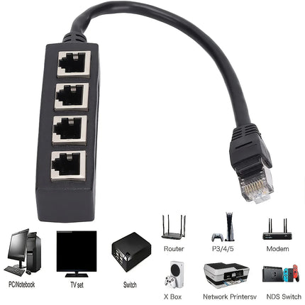 Ethernet Splitter, RJ45 1 Male to 4 x Female LAN Ethernet Splitter Adapter Cable Suitable Super Cat5,Cat5e,Cat6,Cat7 LAN Adapter