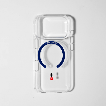Slim Clear iPhone 17 Case with Royal Blue MagSafe Ring - King's Guard | The Iconic Slim