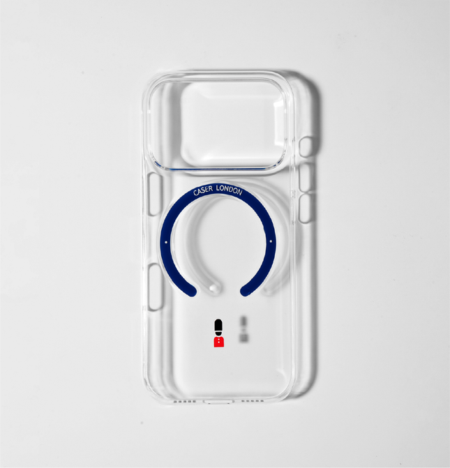 Slim Clear iPhone 17 Pro Case with Royal Blue MagSafe Ring - King's Guard | The Iconic Slim