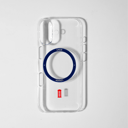 Slim Clear iPhone 17 Case with Royal Blue MagSafe Ring - Telephone Box | The Iconic Slim