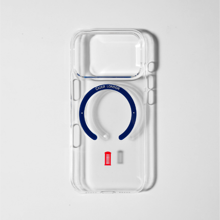 Slim Clear iPhone 17 Pro Max Case with Royal Blue MagSafe Ring - Telephone Box | The Iconic Slim