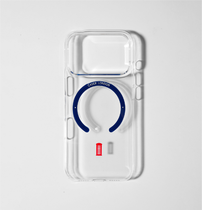 Slim Clear iPhone 17 Pro Max Case with Royal Blue MagSafe Ring - Telephone Box | The Iconic Slim