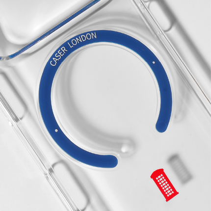 Slim Clear iPhone 17 Pro Max Case with Royal Blue MagSafe Ring - Telephone Box | The Iconic Slim
