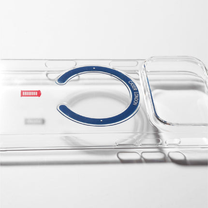Slim Clear iPhone 17 Pro Case with Royal Blue MagSafe Ring - Telephone Box | The Iconic Slim