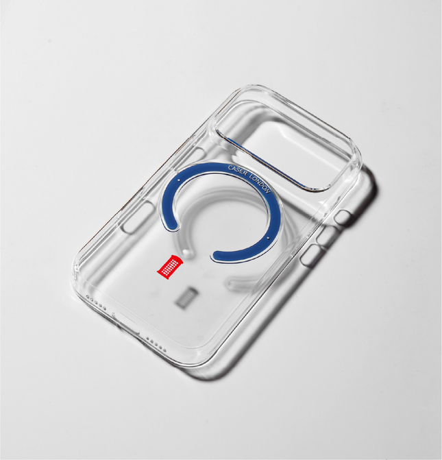 Slim Clear iPhone 17 Pro Max Case with Royal Blue MagSafe Ring - Telephone Box | The Iconic Slim