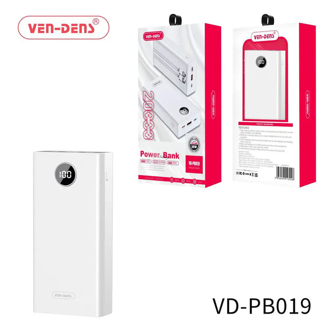 20000mAh Power Bank with Dual Built-in Cables