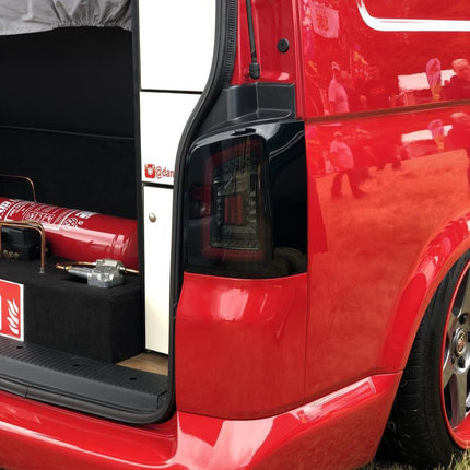For VW T5.1 Transporter MK3.1 Tailgate LED Rear Lights Smoked Full Frame Light Bar – Van-X