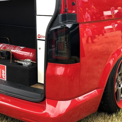 For VW T5 Transporter MK3.1 Tailgate LED Rear Lights Smoked Full Frame Light Bar Upgrade – Van-X