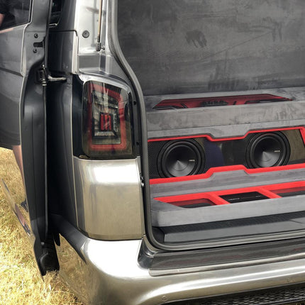 For VW T5 Transporter MK3.1 Tailgate LED Rear Lights Smoked Full Frame Light Bar Upgrade – Van-X