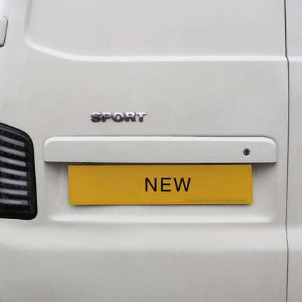 For VW T5, T5.1 Barn Door Rear Number Plate Unit - Candy White Painted and Ready to Fit