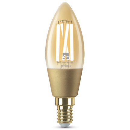 4lite WiZ Connected C35 Candle Filament Amber WiFi LED Smart Bulb - E14 Small Screw