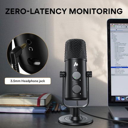 Maono USB-C Desktop Condenser Cardioid Omnidirectional Microphone with Headphone Jack